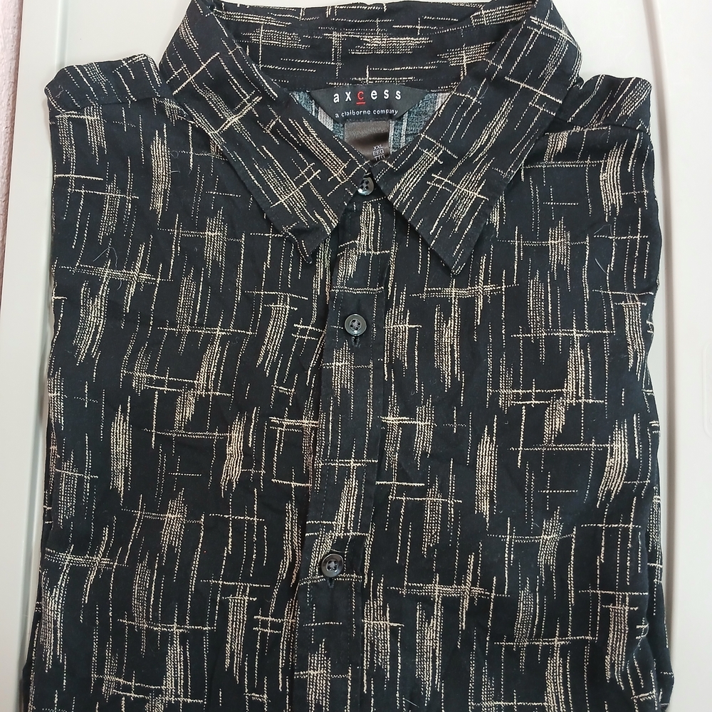 Axcess Black+Beige Patterned Short Sleeve Button Up Men's Dress Shirt XXL NWOT